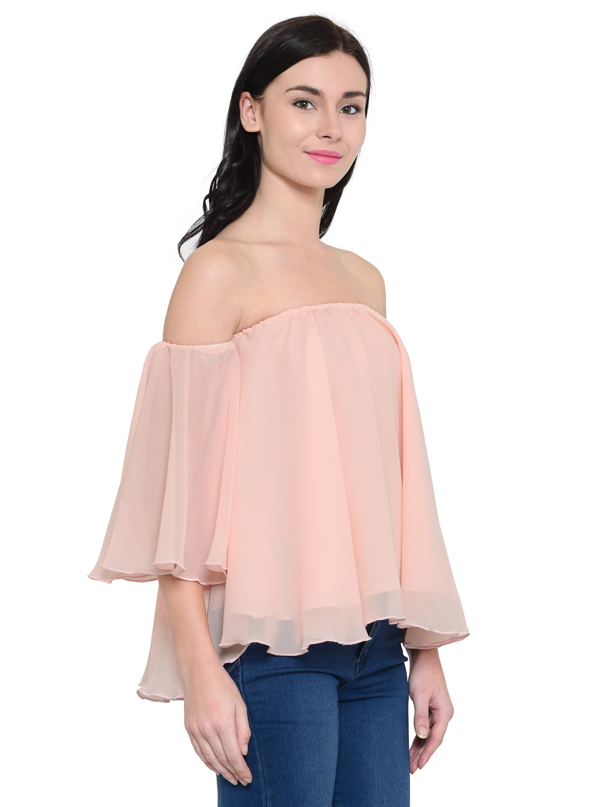 off shoulder frilled sleeves top